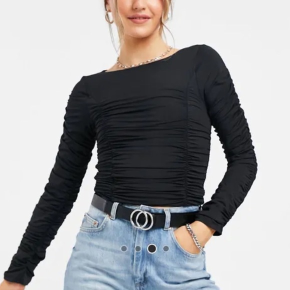 Topshop black ruffle top - Picture 2 of 6